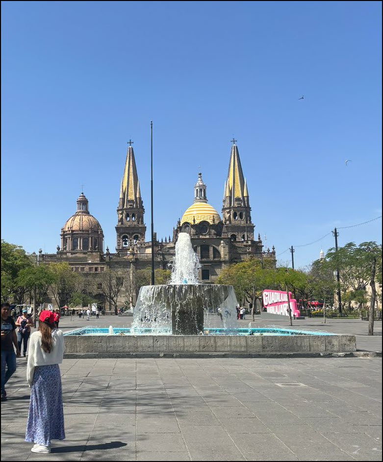 Fountain and Spanish architecture in Mexico