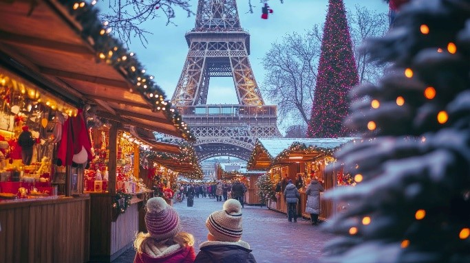 Eiffel Tower and Christmas market