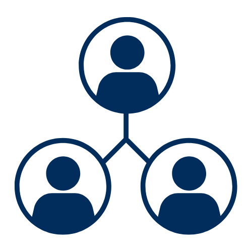 Three circles with an outline of a person in each one