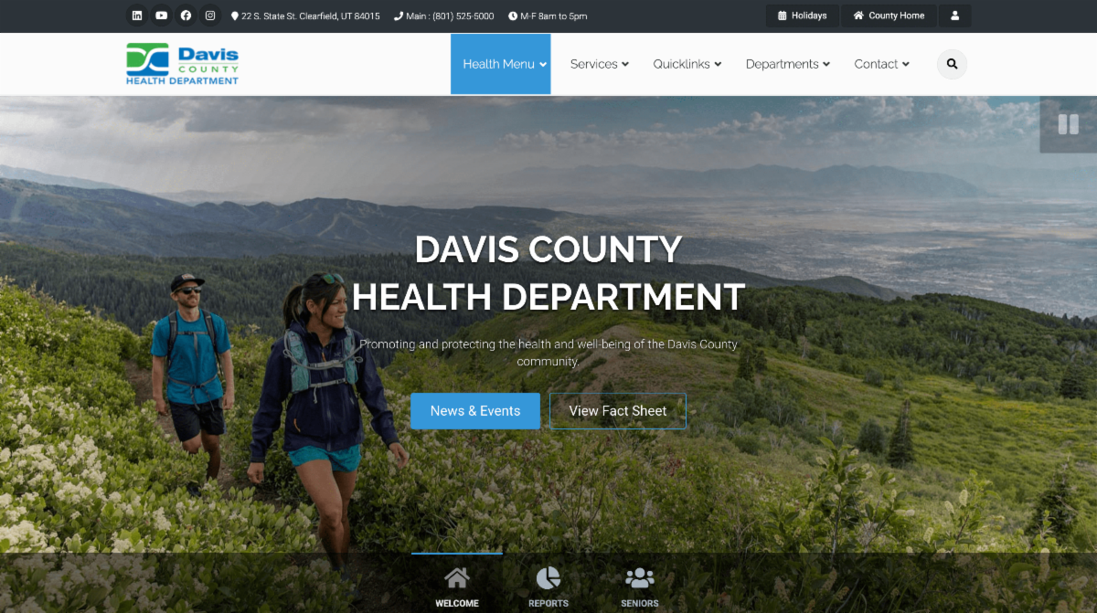 Screenshot of the Davis County Health Department website.