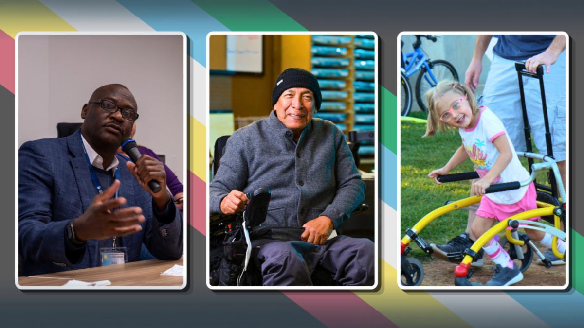 illustration showing photos of people with disabilities interacting in their communities