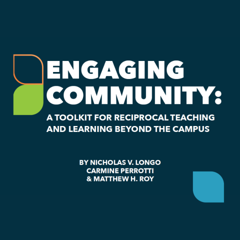 Front cover of books that says: Engaging Community: A Toolkit for Reciprocal teaching and Learning Beyond the Campus