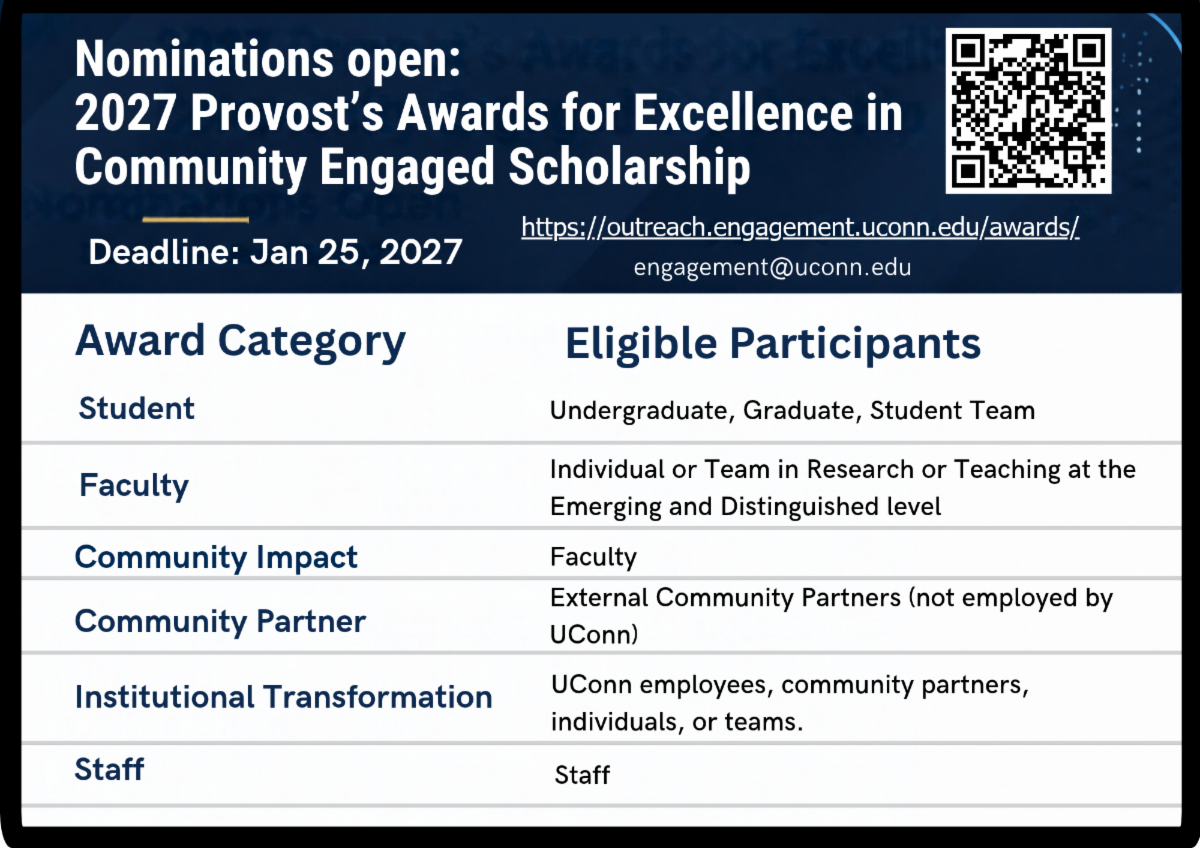 Flyer with categories for the Provost's Awards for Excellence in Community Engagement