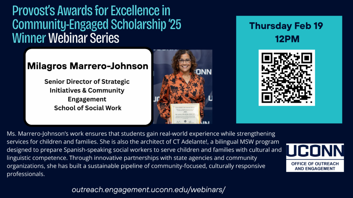 Flyer of the webinar for Milagros Marrero-Johnson