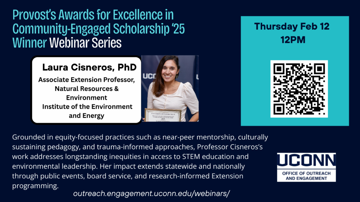 Flyer of the webinar for Laura Cisneros