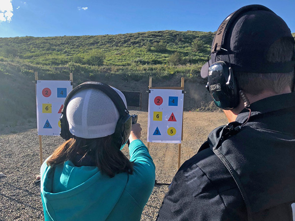 Citizens Academy participant at the shooting range. 