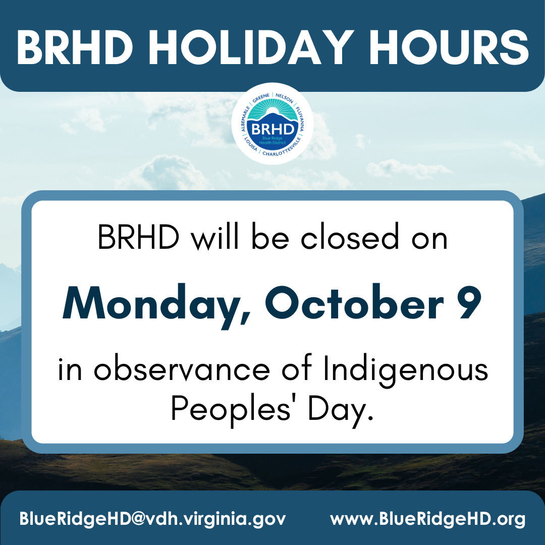 BRHD Holiday Hours. BRHD will be closed on Monday, October 9 in observance of Indigenous Peoples’ Day. 