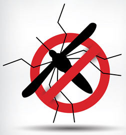 Decorative image. Illustration of a mosquito overlaid with a large red X.