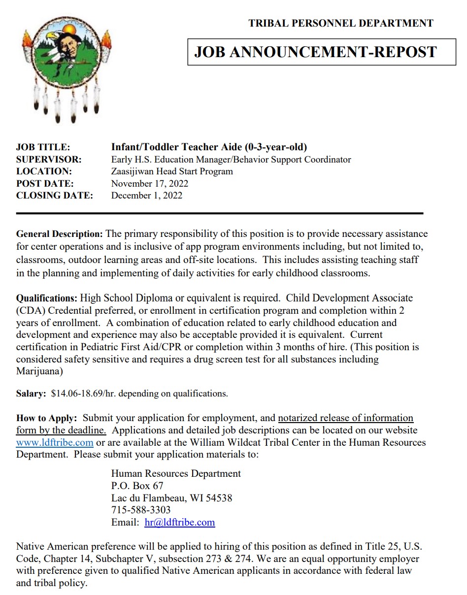 News From the Lac du Flambeau Band of Lake Superior Chippewa Indians