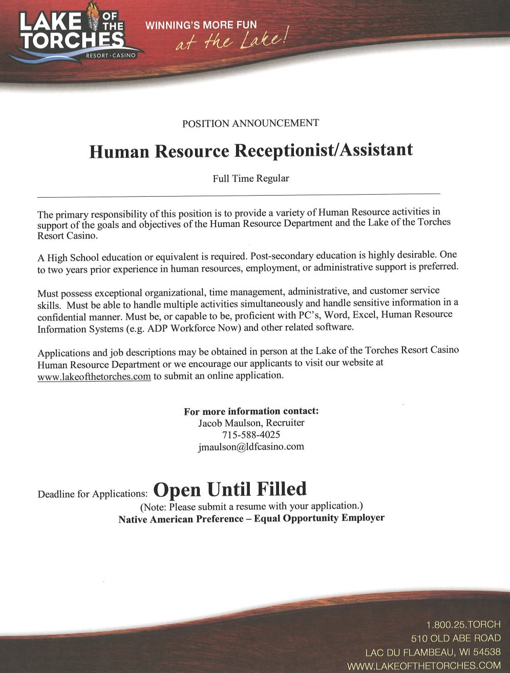 News From the Lac du Flambeau Band of Lake Superior Chippewa Indians