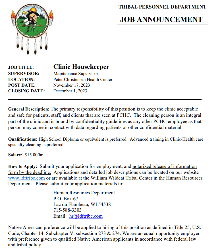 News From the Lac du Flambeau Band of Lake Superior Chippewa Indians