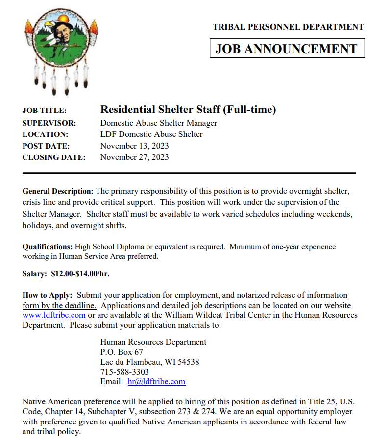 News From the Lac du Flambeau Band of Lake Superior Chippewa Indians