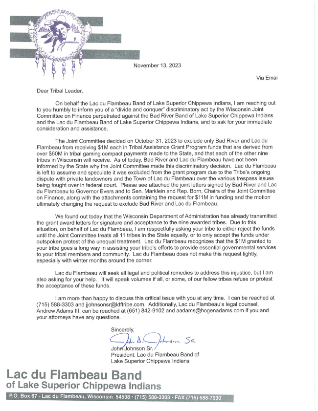News From the Lac du Flambeau Band of Lake Superior Chippewa Indians