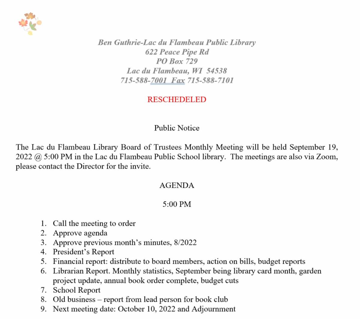 News From the Lac du Flambeau Band of Lake Superior Chippewa Indians