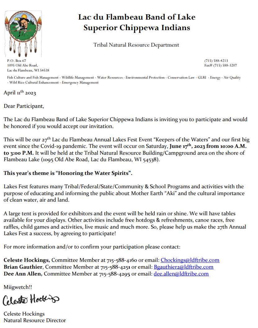 News From the Lac du Flambeau Band of Lake Superior Chippewa Indians
