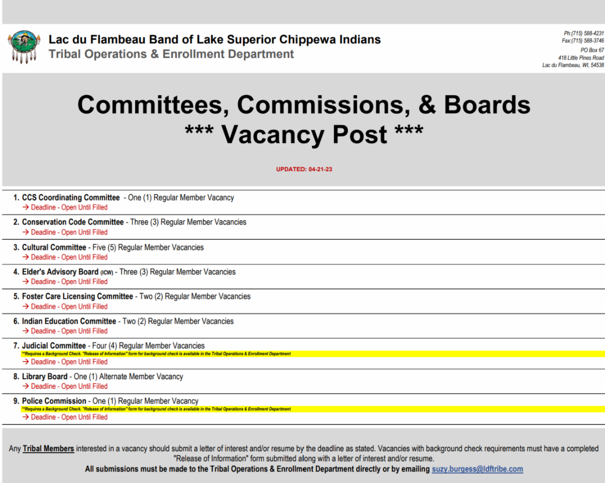 News From the Lac du Flambeau Band of Lake Superior Chippewa Indians