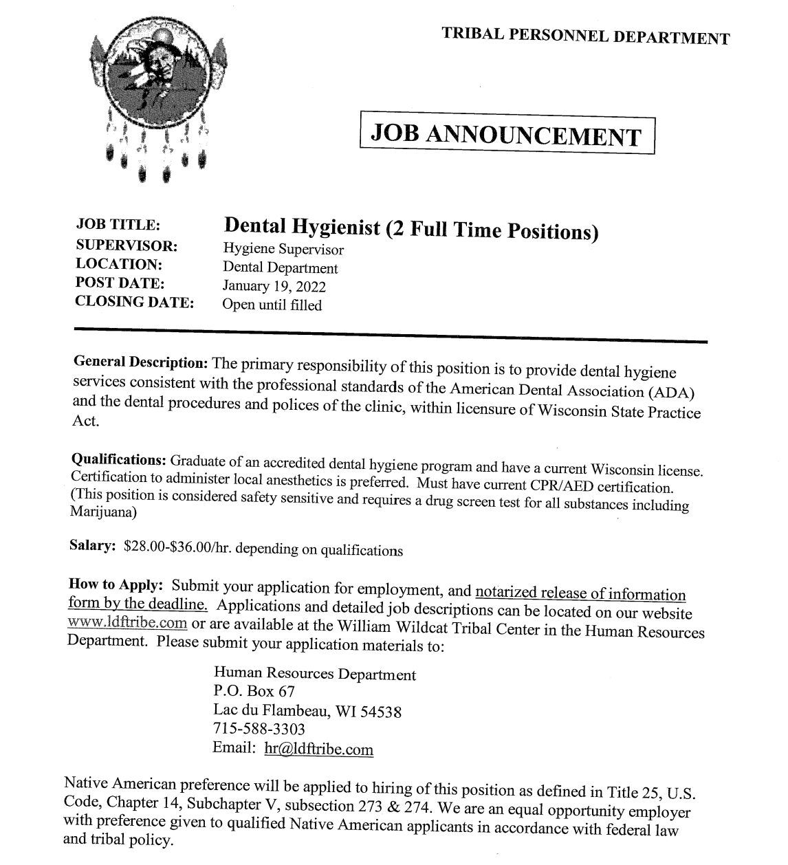 News From the Lac du Flambeau Band of Lake Superior Chippewa Indians