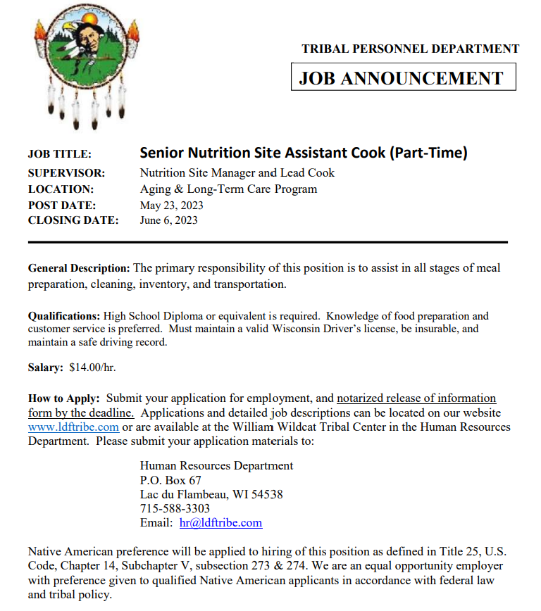 News From the Lac du Flambeau Band of Lake Superior Chippewa Indians