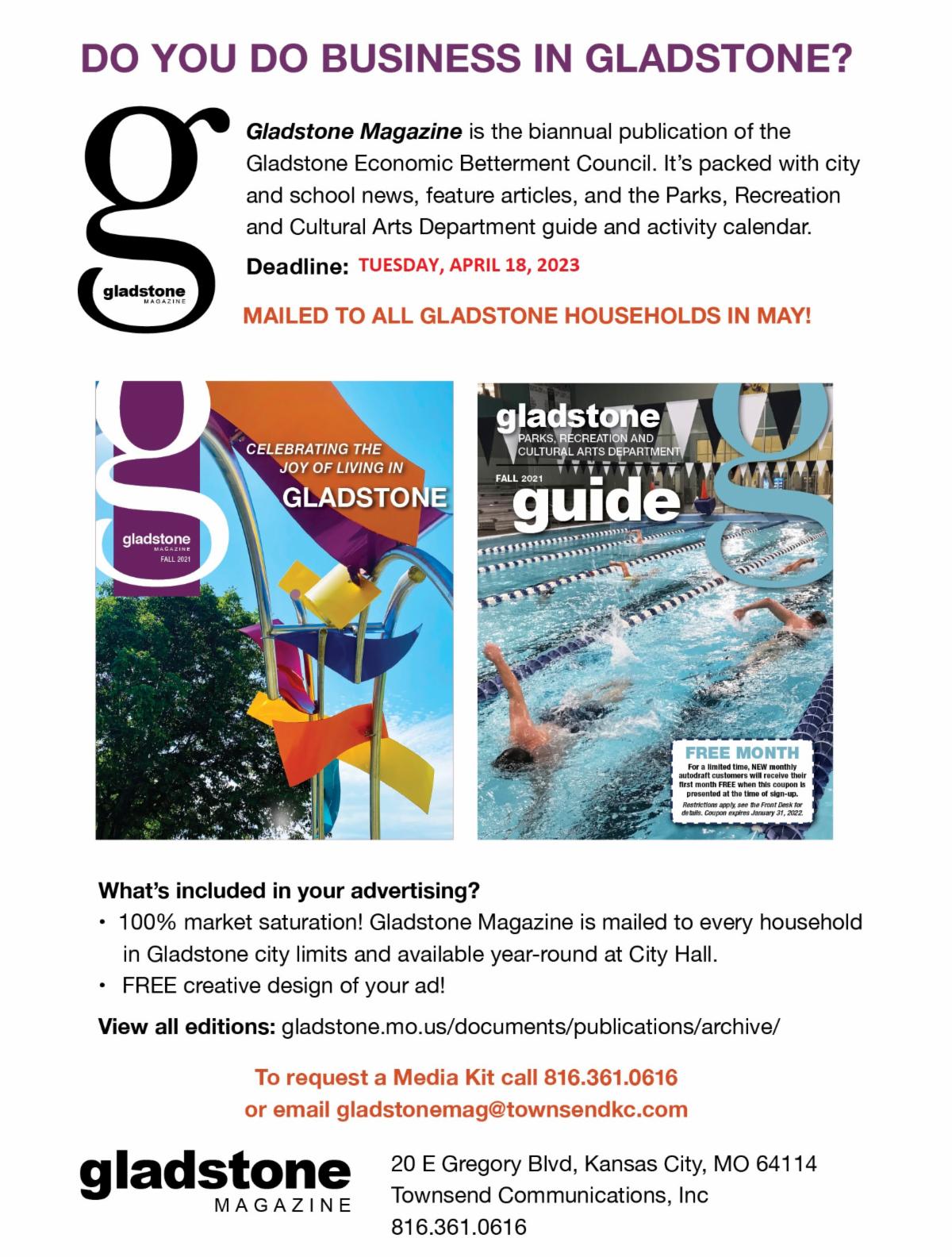 Reach Gladstone Residents With an Ad in The Gladstone Magazine