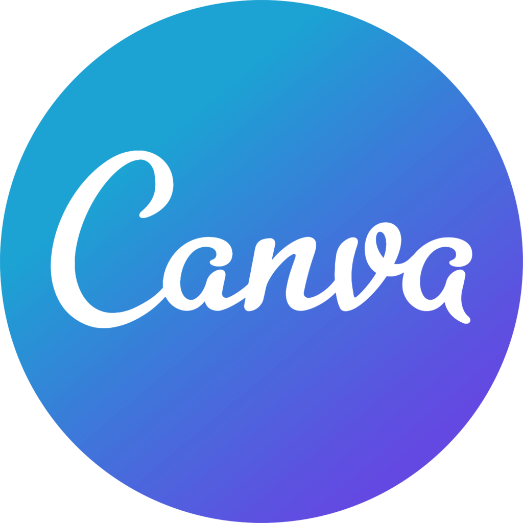The Canva logo in bold, white script against a circular blue-to-purple gradient background.