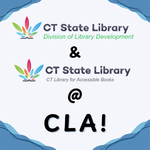 CT State Library Division of Library Development and CT State Library for Accessible Books logos against a pale blue background.