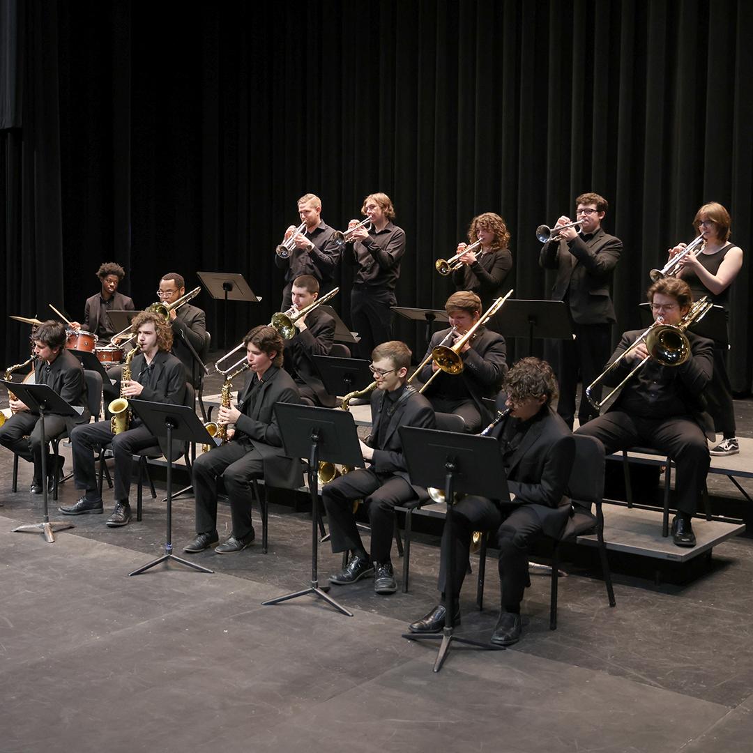 Students in a CCM Jazz Orchestra rehearsal.