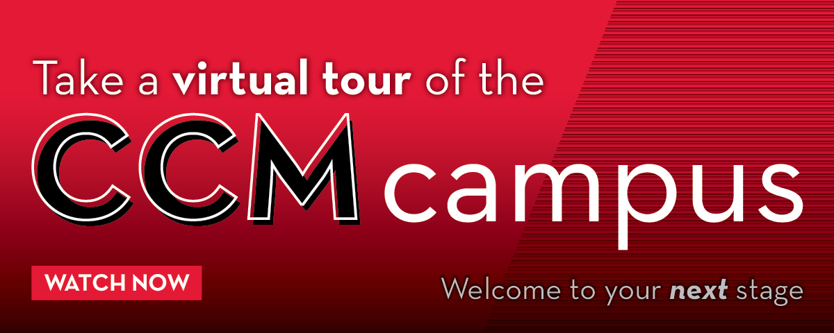 Graphic promoting CCM's new virtual tour video