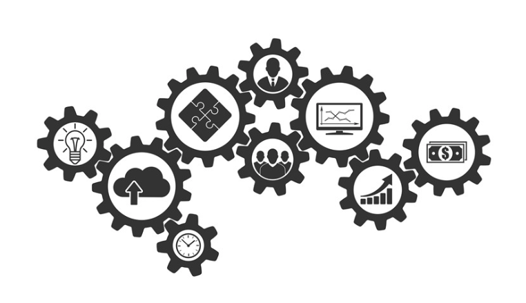 шестеренки и блоки, образующие структуру сети