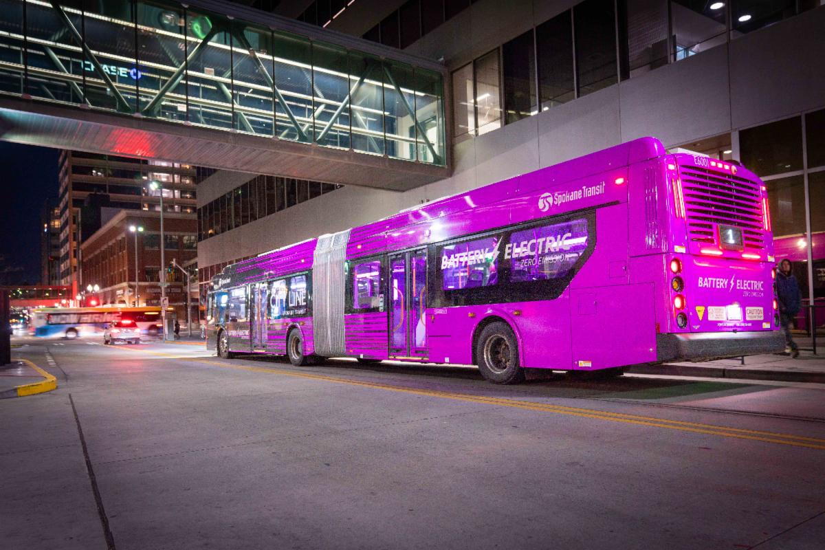 A photo of the City Line bus at STA Plaza at night