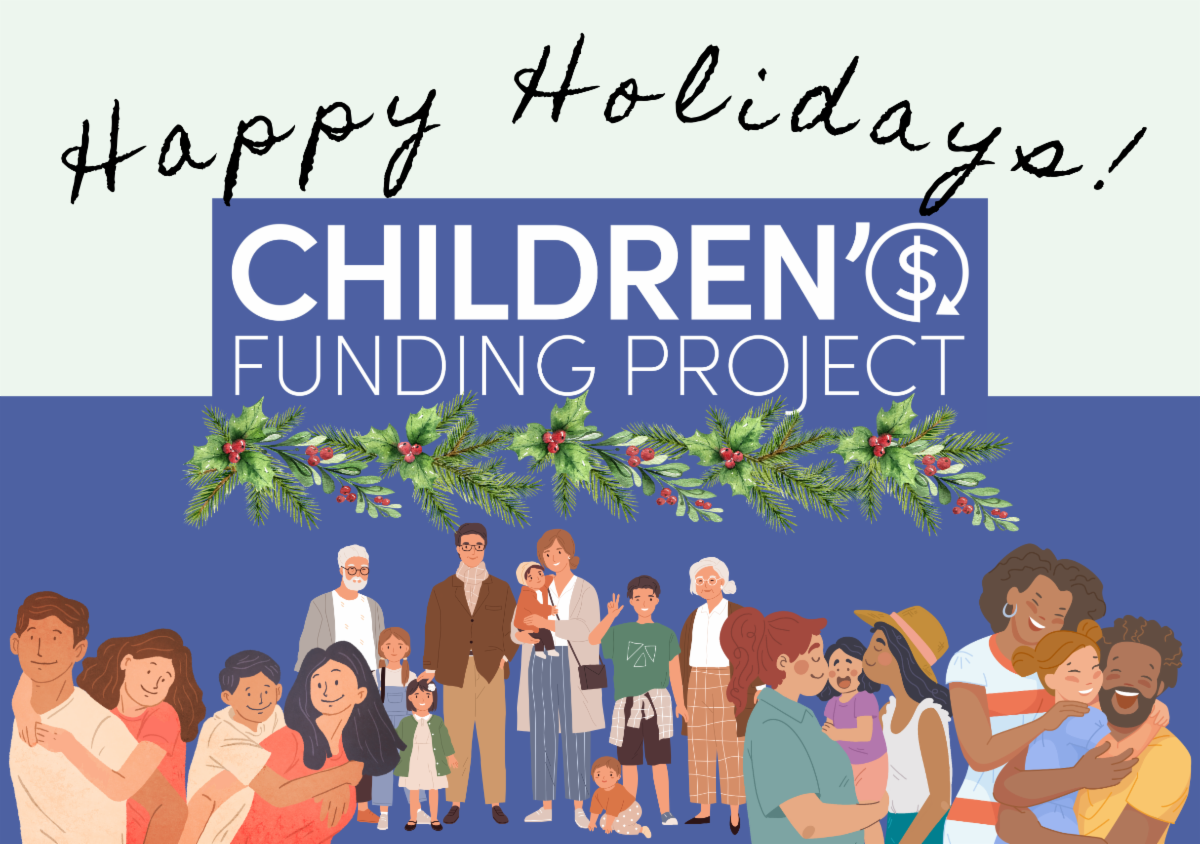 Holiday greeting card with diverse groups of family graphics