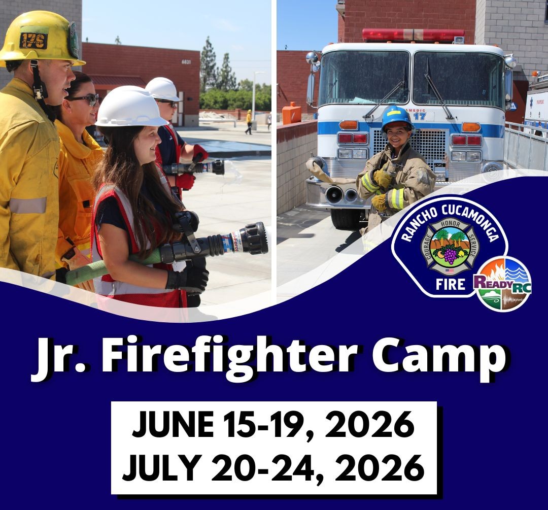 Junior firefighters camp june 15-19, 2026 and july 20-24, 2026