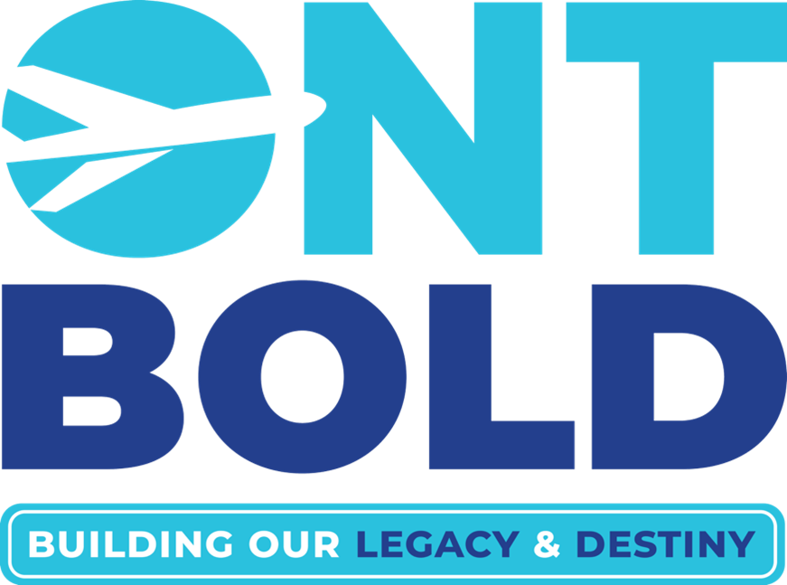Ontario Airport logo for ONT Bold with the text "Building Our Legacy & Destiny"
