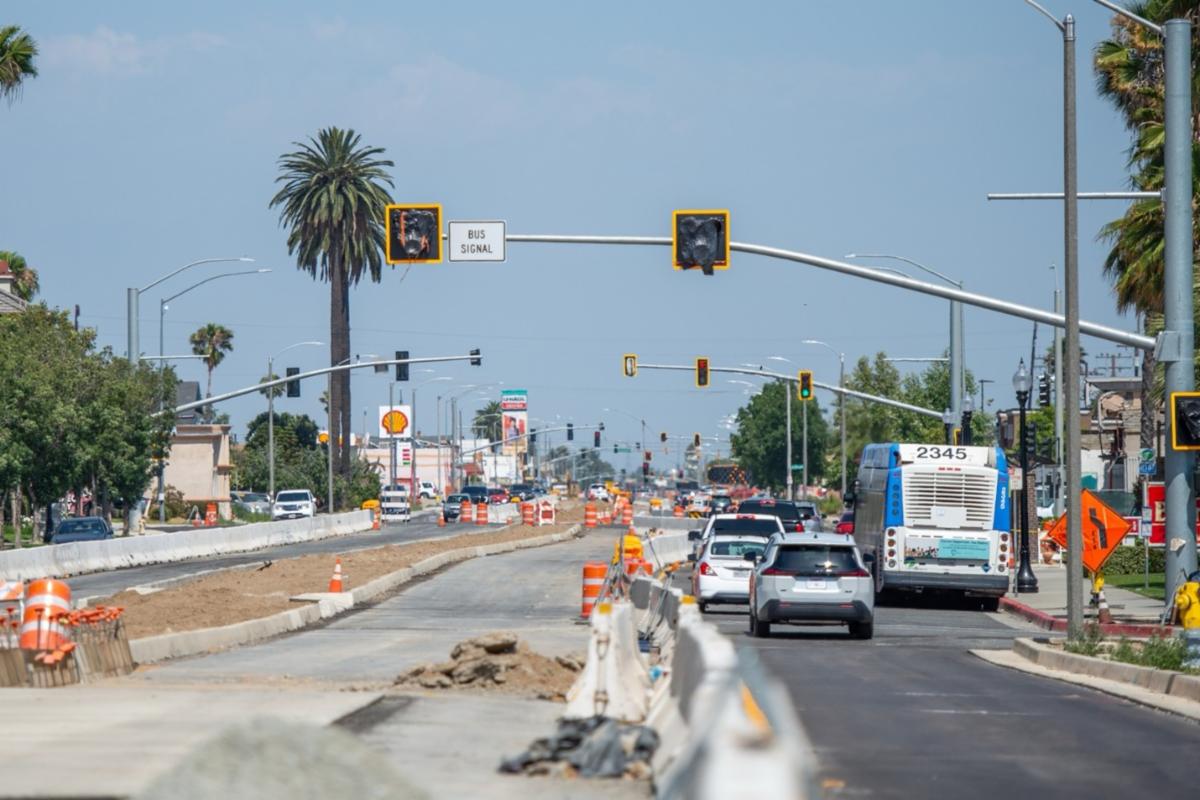 About 3.5 miles of center-running, bus only lanes are being constructed along the West Valley Connector corridor.