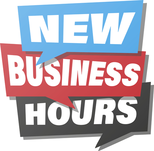 NEW BUSINESS HOURS notice in speech bubbles_ sign or sticker vector illustration