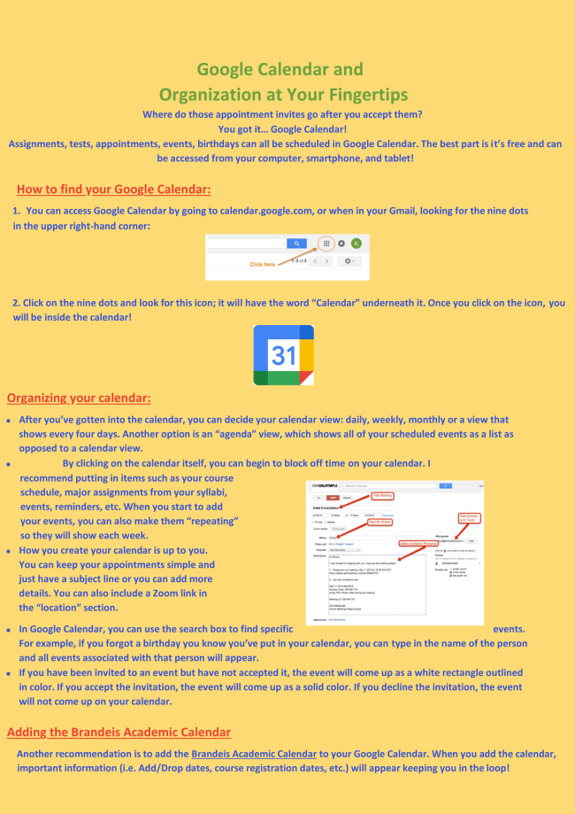 instructions on how to add and organize events in google calendar
