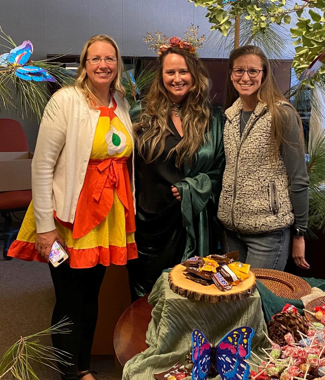Jennifer Cox, Alison Lehman (in Halloween costume) and Valerie Bringolf