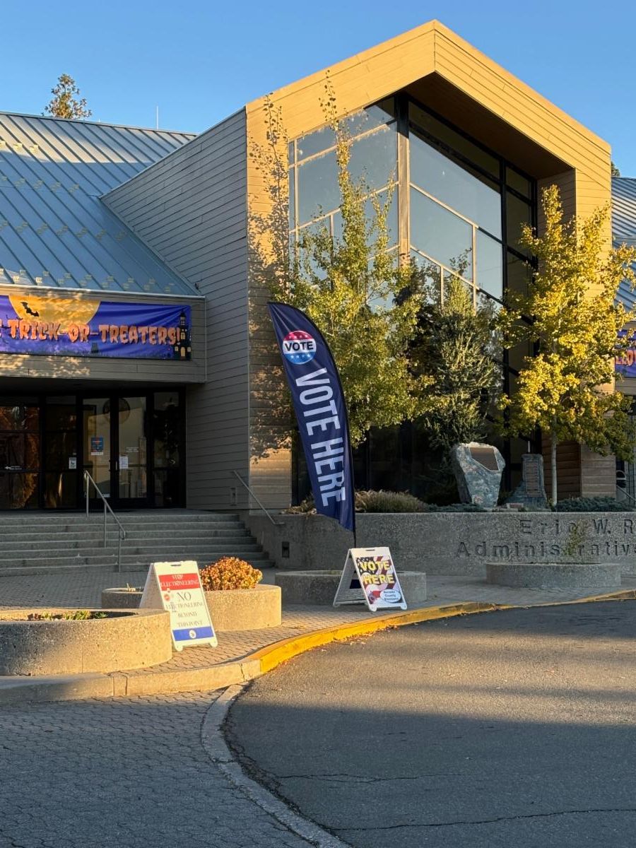Staff seen through picture window working in Elections Office