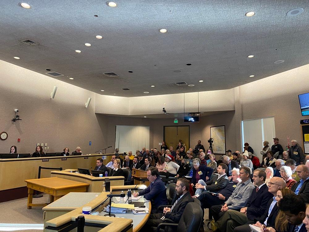 Packed Board of Supervisors chambers on December 13, 2023 for hearing on Idaho Maryland Mine