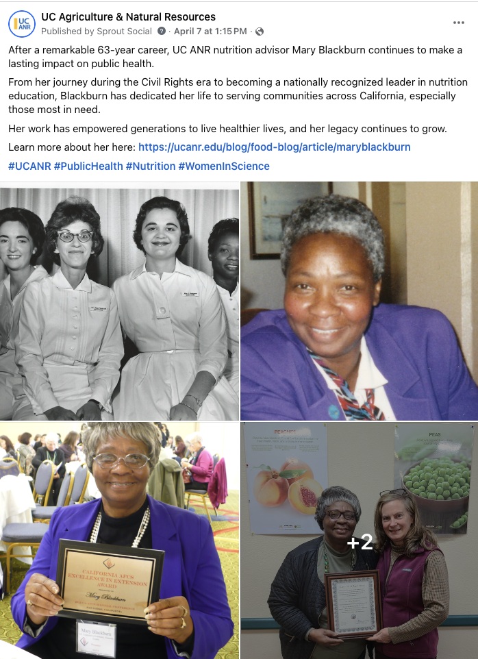 Collage of historical photos from the lengthy and influential career of Mary Blackburn, a pioneering figure in nutrition education