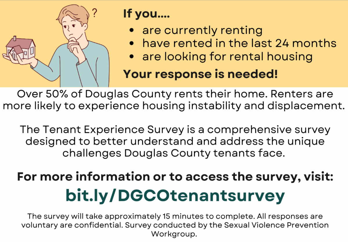 Info graphic with a cartoon style image of a young male holding a replica of a home in his hand and pondering with a questions mark above his head. Text reads, if you are currently renting, have rented in the last 24 months, or are looking for rental housing, your response is needed! 