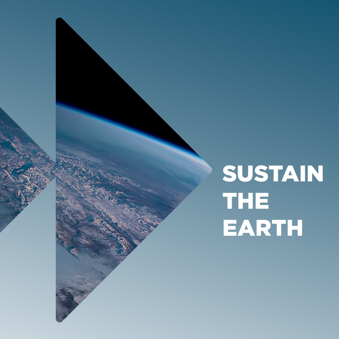 Image of the Earth inside the Future Forward logo. Text beside it reads Sustain the Earth.