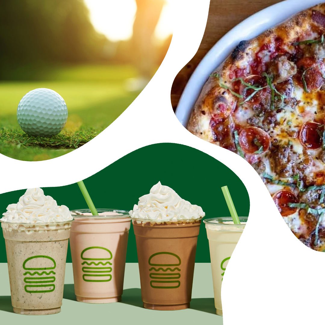 Golf ball Shake Shack and Peel Pizza.