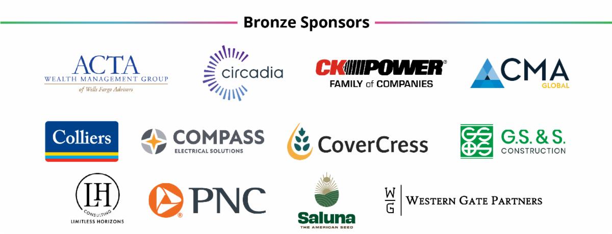 Sponsor Logos Bronze ACTA Circadia CK Power CMA Global Colliers Compass CoverCress GS&S Limitless Horizons Consulting PNC Bank Saluna Western Gate Partners