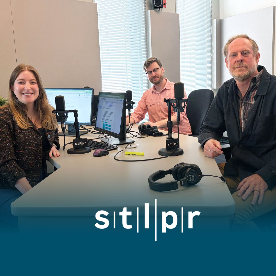 Giles Oldroyd in studio for St. Louis On the Air. STLPR logo.