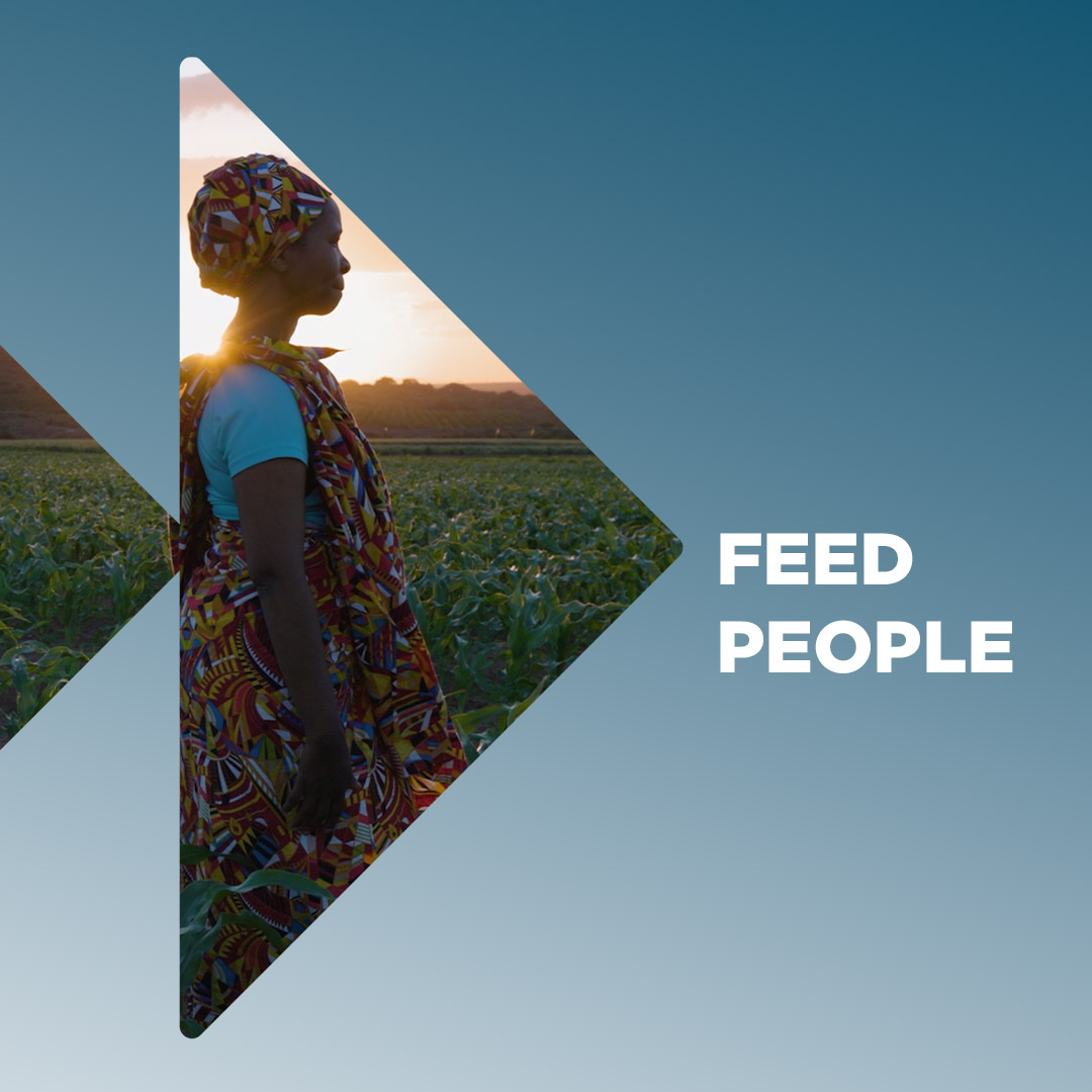 Image of African farmer inside the Future Forward logo. Text beside it reads Feed People.