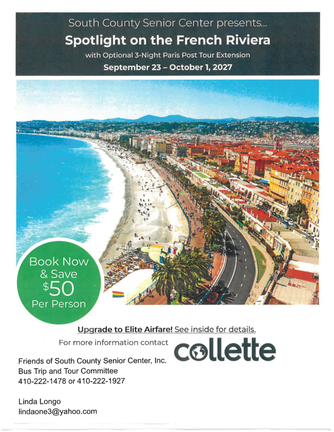 cover of promotional flyer for a trip to the French Riviera