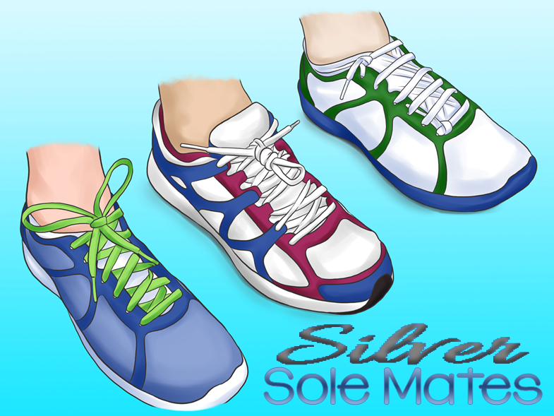Three sneakers with the title Silver Sole Mates Walking Club.