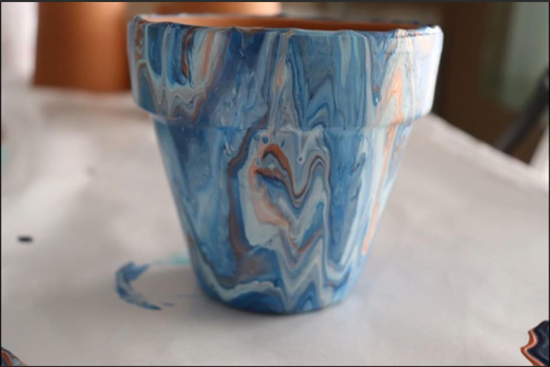 Example picture of a paint poured clay pot.