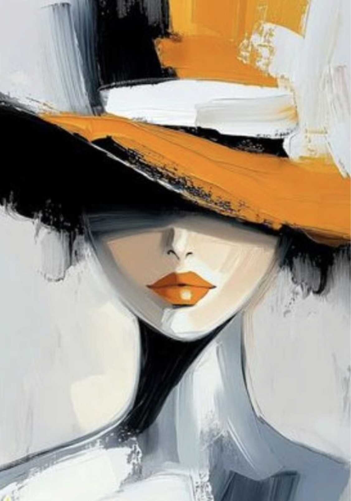 A painting of a mysterious woman in a hat.