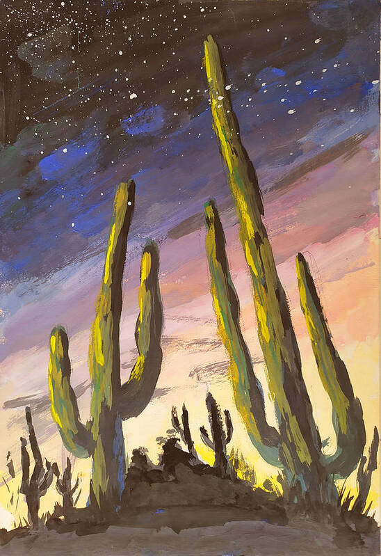 example of class painting project cactus at sunset